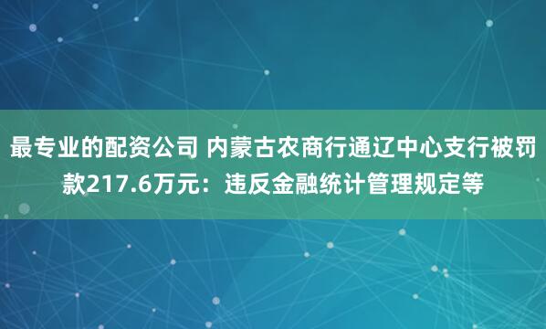 最专业的配资公司 内蒙古农商行通辽中心支行被罚款217.6万元：违反金融统计管理规定等